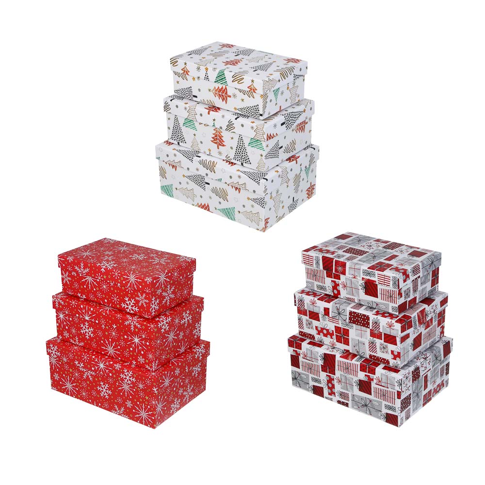 Набор подарочных коробок тм СНОУ БУМ, 3 размера 23x16x9,5см, 21x14x8см, 19x12x6,5см, картон, 3 диз., арт.№ 207-258