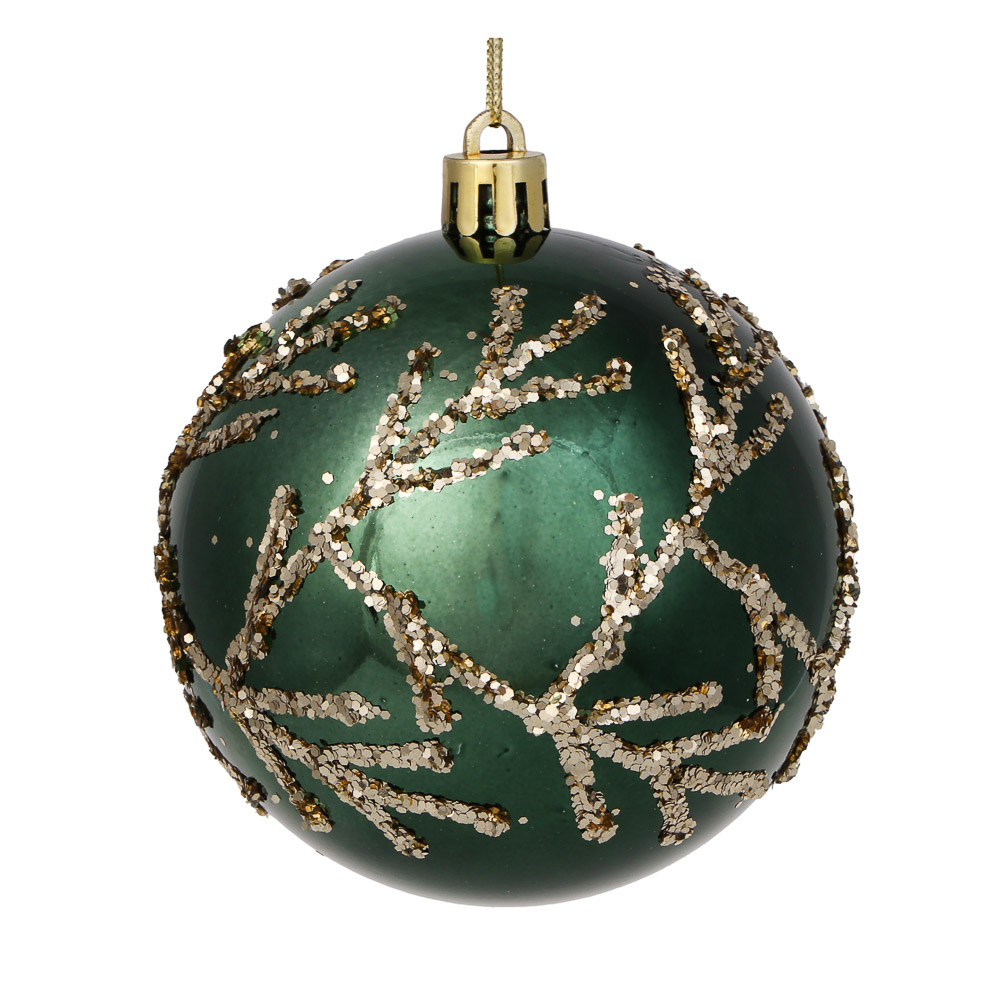 СНОУ БУМ Шар пластик 8 см, изумрудный, с веточками, арт.№ 373-634