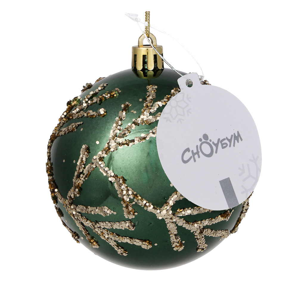 СНОУ БУМ Шар пластик 8 см, изумрудный, с веточками, арт.№ 373-634