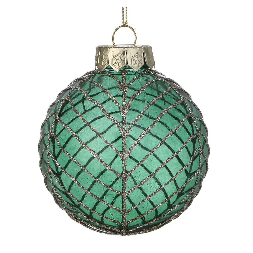 СНОУ БУМ Шар пластик 8 см, изумрудный, прозрачный с узором, арт.№ 373-636
