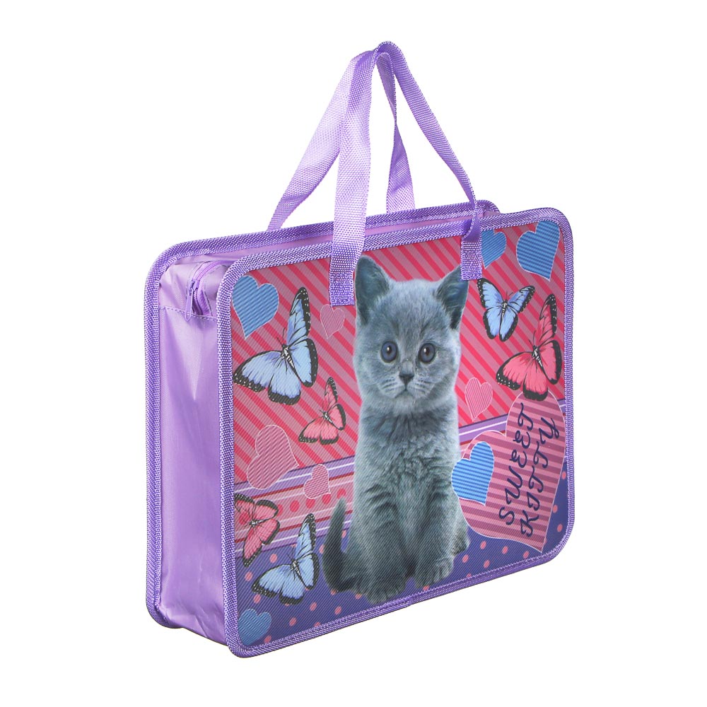 Свит Китти / Фланкер Папка для тетрадей 33,5x26см, для A4, расшир.8 см, молния сверху, ручки, пласт., арт.№ 236-058