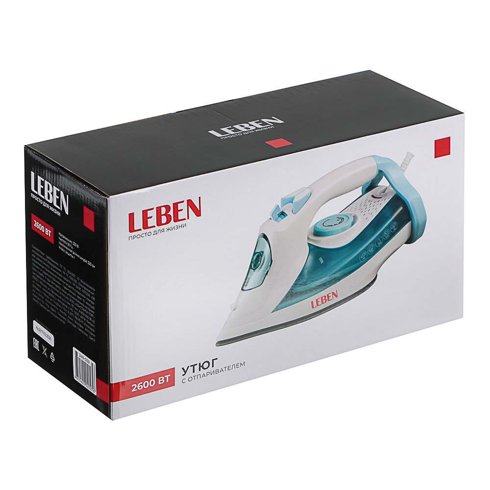 LEBEN Утюг 2600ВТ керам, антинакипь антикапля шнур 2,2м, бел, арт.№ 249-059