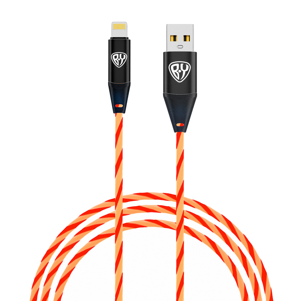 BY Кабель для зарядки Светящийся iP, 1м, 2.4А, Быстрая зарядка, LED подсветка оранжевая, Конек, арт.№ 931-209