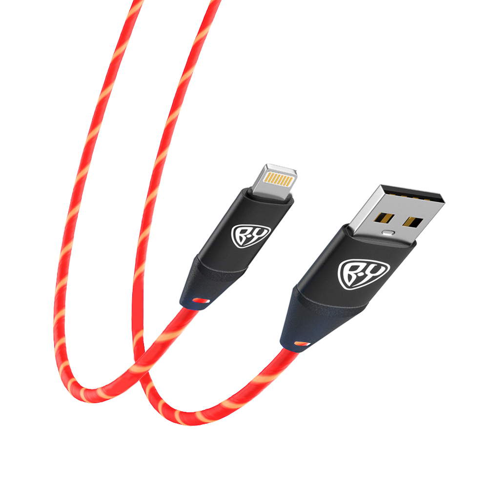 BY Кабель для зарядки Светящийся iP, 1м, 2.4А, Быстрая зарядка, LED подсветка оранжевая, Конек, арт.№ 931-209