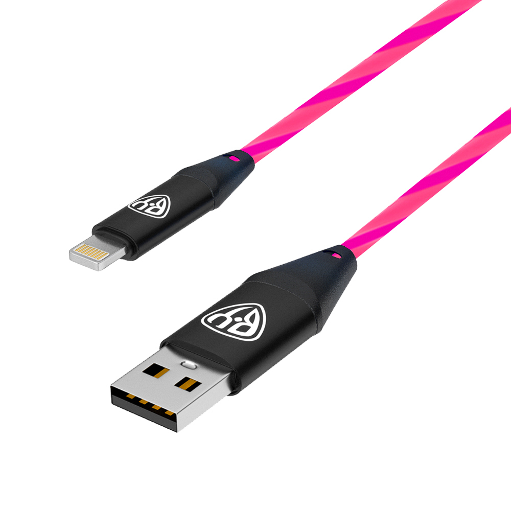 BY Кабель для зарядки Светящийся iP, 1м, 2.4А, Быстрая зарядка, LED подсветка розовая, Заря, арт.№ 931-210