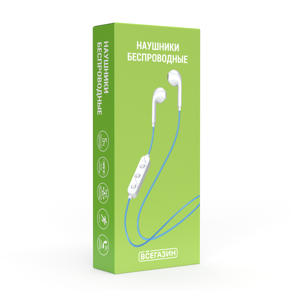 Наушники беспроводные вкладыши ВСЁГАЗИН Tours, 3.7В/80мАч, BT: 5.0, гарнитура, бело-синий, арт.№ 410-226