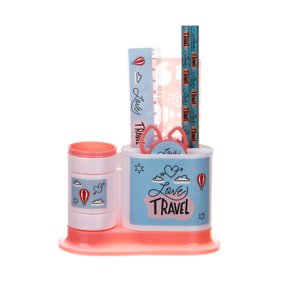 ТРЕВЕЛ Органайзер канц. 4 отд., 7 пр.:(ножн., 2 кар., точилка, трафарет, линейка, подст.), пл., арт.№ 234-053