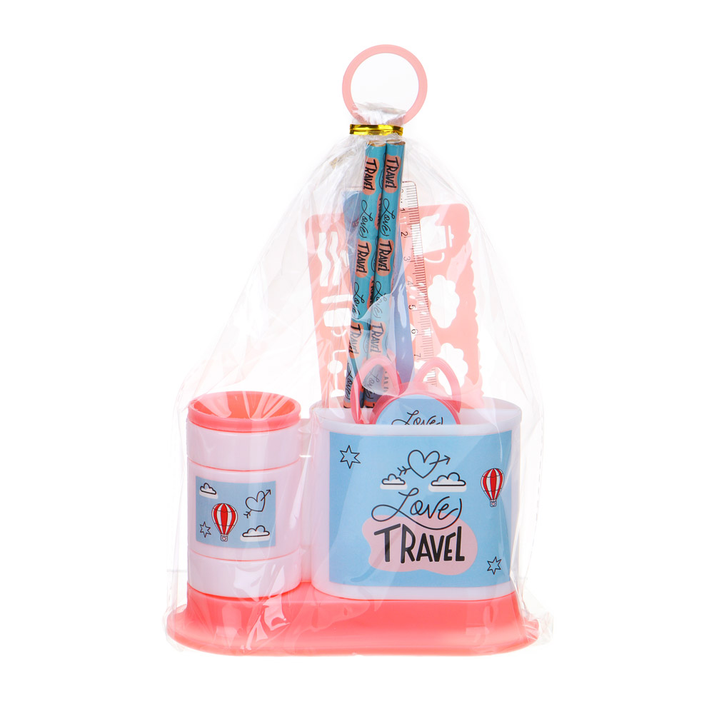 ТРЕВЕЛ Органайзер канц. 4 отд., 7 пр.:(ножн., 2 кар., точилка, трафарет, линейка, подст.), пл., арт.№ 234-053