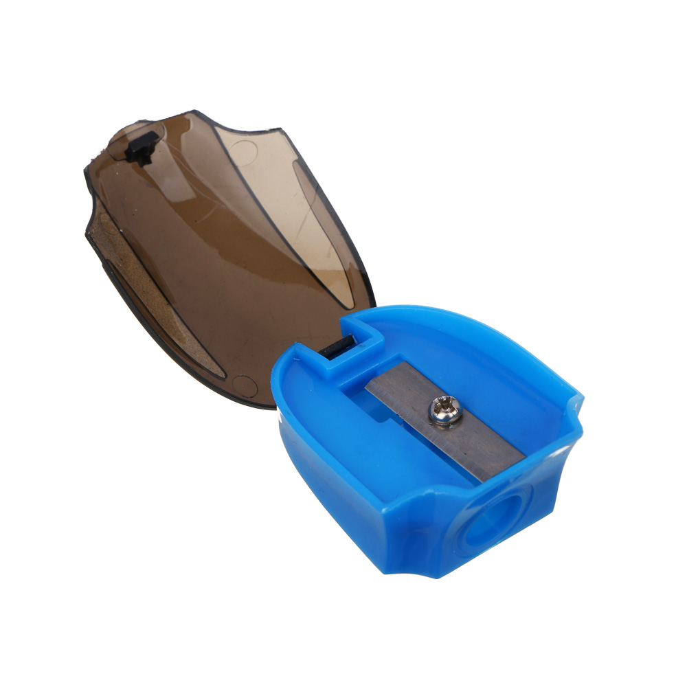 Точилка пластиковая с контейнером, тонированная крышка, 1 отверстие, 4 цвета корпуса, 4,3х2,9х2,3 см, арт.№ 607-034