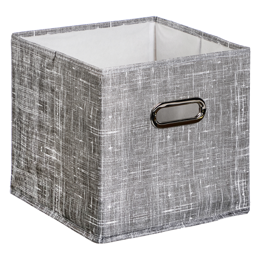 VETTA ЛЁН Короб стеллажный с вырубной ручкой, 25х25х25см, полиэстер, серый, арт.№ 457-551