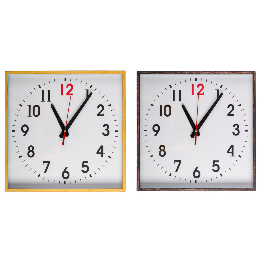 LADECOR CHRONO Часы настенные квадратные, пластик, стекло, 28 см, деревянная отделка, 2 дизайна, арт.№ 581-133