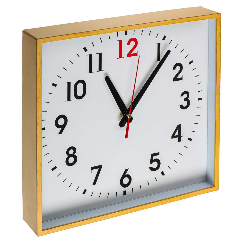 LADECOR CHRONO Часы настенные квадратные, пластик, стекло, 28 см, деревянная отделка, 2 дизайна, арт.№ 581-133