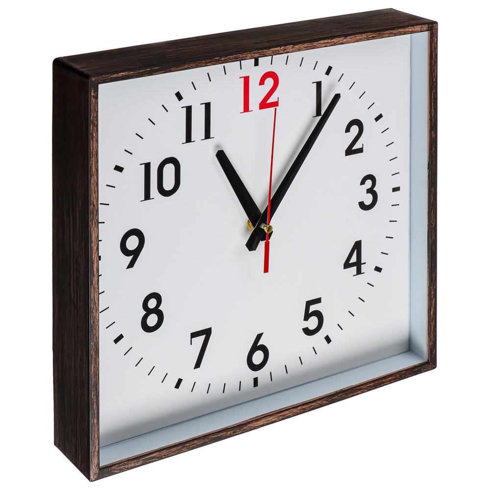 LADECOR CHRONO Часы настенные квадратные, пластик, стекло, 28 см, деревянная отделка, 2 дизайна, арт.№ 581-133