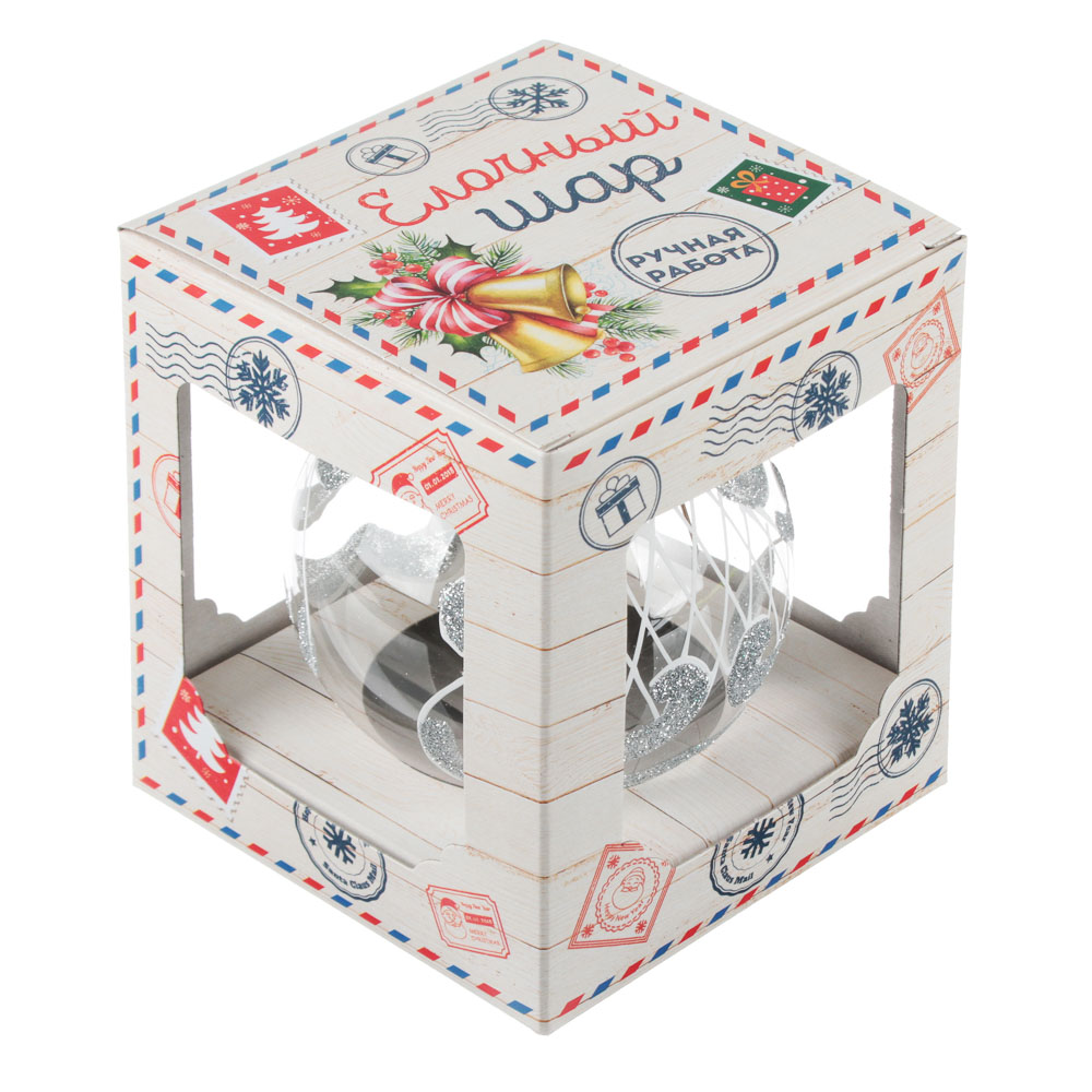 СНОУ БУМ Шар ручной работы "Зимний узор", 85 мм, стекло, 3 дизайна, арт.№ 368-081