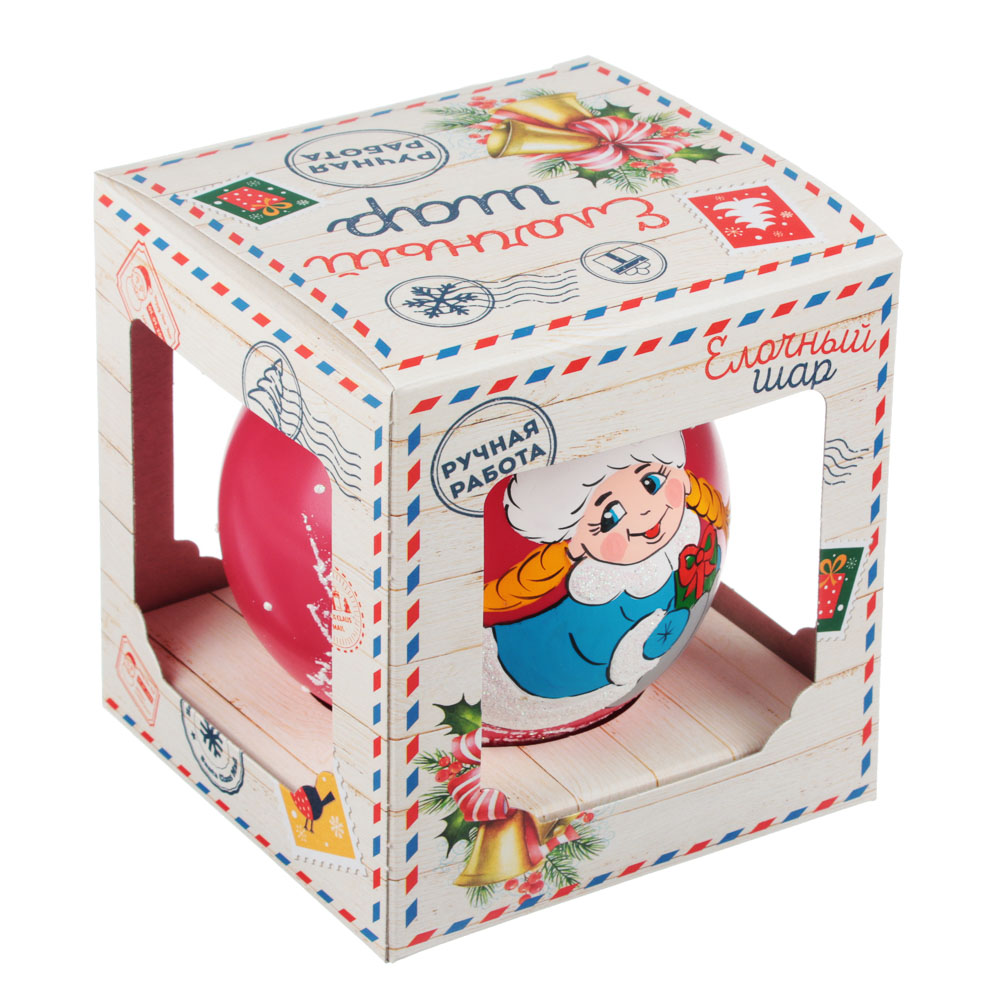 СНОУ БУМ Шар ручной работы "Новый Год", 85мм, стекло, 4 дизайна, арт.№ 368-083