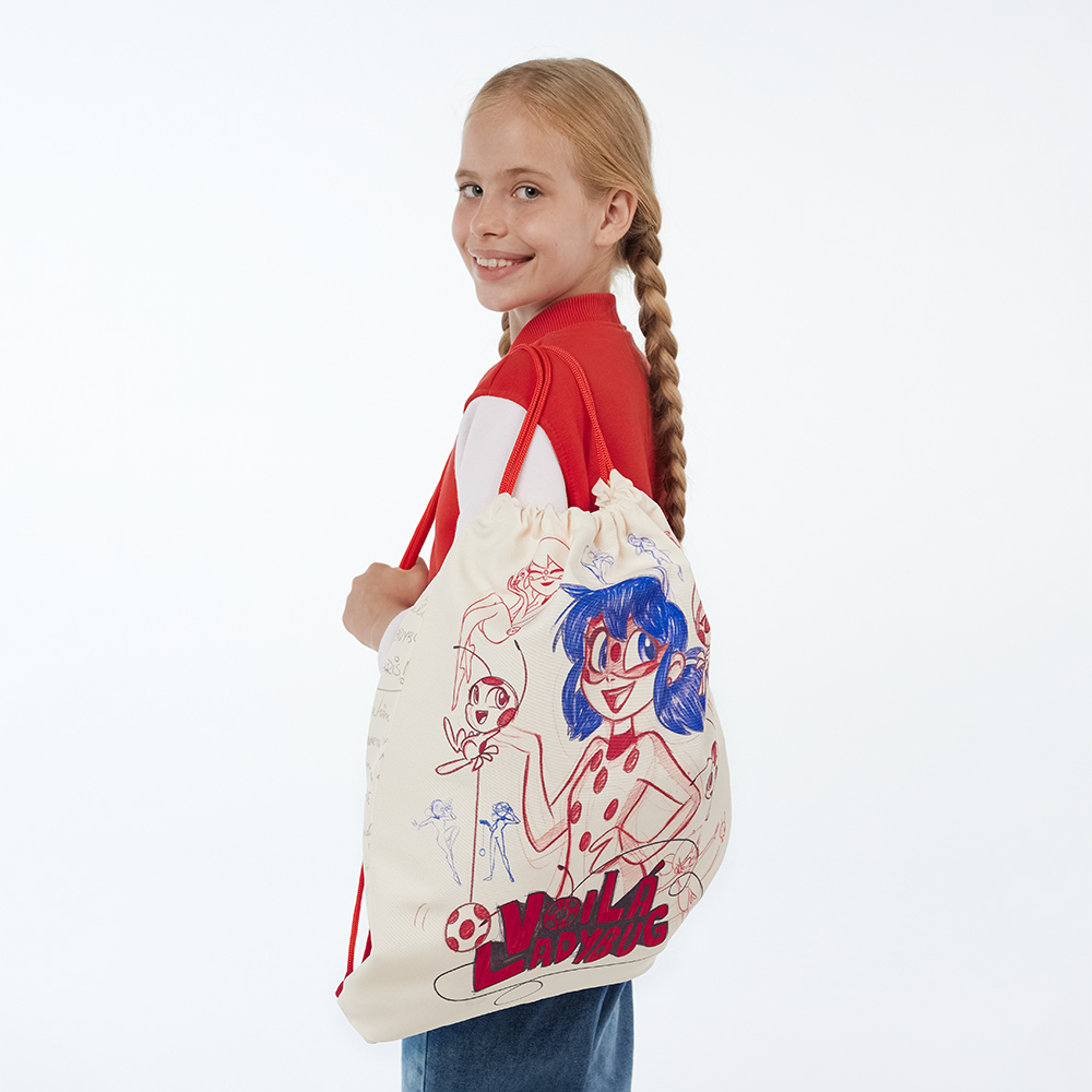 Ледибаг Мешок для обуви ПРЕМИУМ, 47х39см, плотный матер., 2-сторон., толстая веревка, "Скетч", арт.№ 811-027