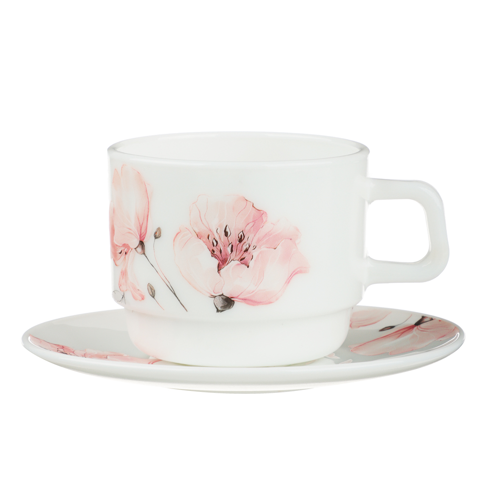 MILLIMI Роселла Чайная пара (чашка 250мл., блюдце 15см), опаловое стекло, арт.№ 818-879