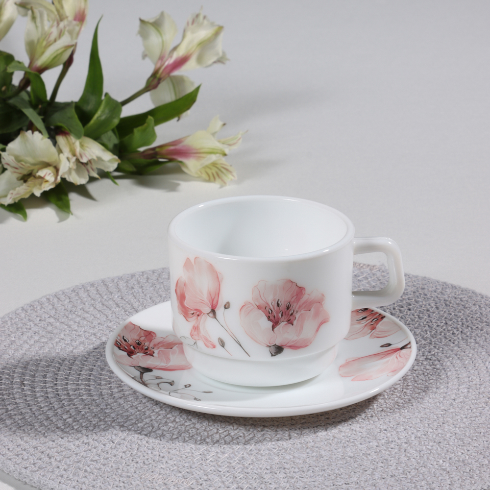 MILLIMI Роселла Чайная пара (чашка 250мл., блюдце 15см), опаловое стекло, арт.№ 818-879