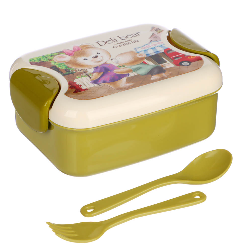 Ланчбокс с ложкой и вилкой "Медвежата", 350мл, полипропилен, арт.№ 829-205