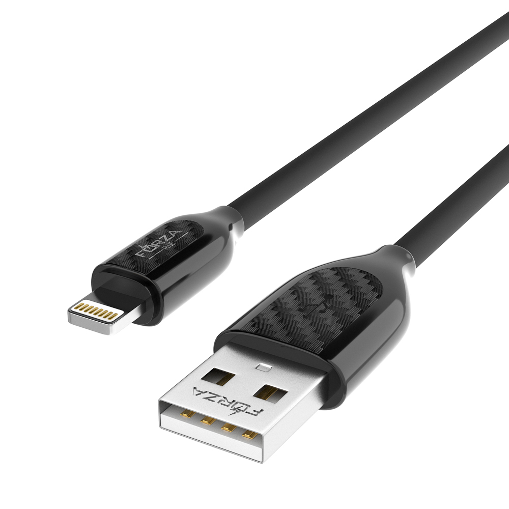 Кабель для зарядки USB(A)-iP FORZA Карбон, 1м, 2А, 10Вт, прорезиненный, 3 цвета, арт.№ 931-165