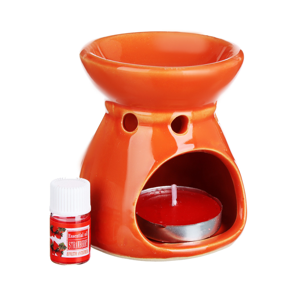 LADECOR Ароманабор (лампа+масло+свеча) керамика, 12х10х6,7 см, 3 вида, арт.№ 412-003