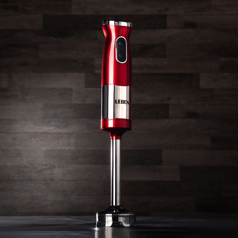 LEBEN Блендер электрический 800Вт, стакан, чоппер, венчик, регулировка скорости, красный, арт.№ 269-029
