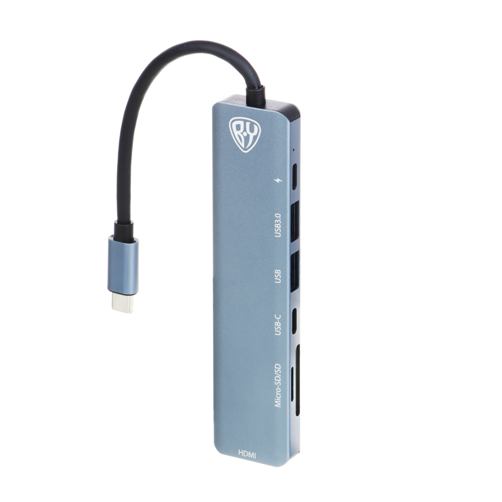 USB-концентратор 7в1 BY, USB-C INPUT 65 W, HDMI 4K, USB-A 3.0, USB-A 2.0, USB-C, MICRO-SD, SD, арт.№ 405-034