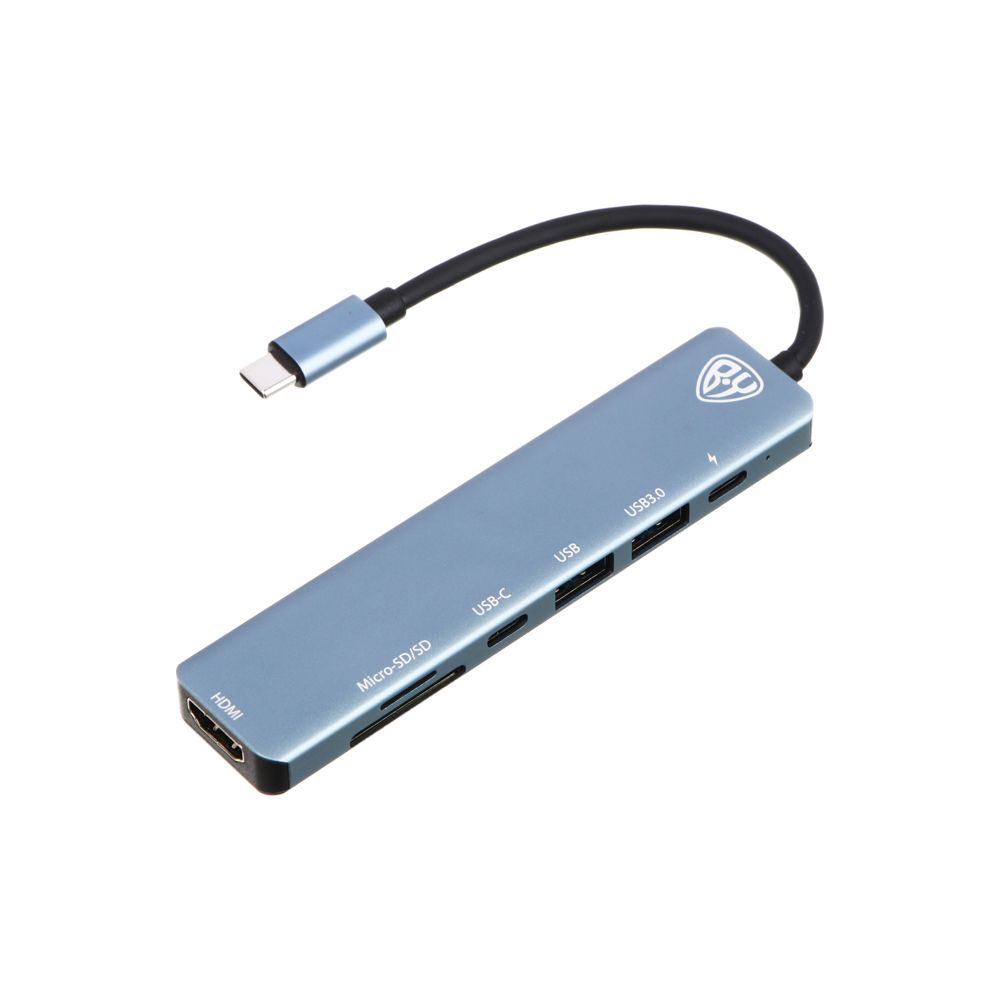 USB-концентратор 7в1 BY, USB-C INPUT 65 W, HDMI 4K, USB-A 3.0, USB-A 2.0, USB-C, MICRO-SD, SD, арт.№ 405-034