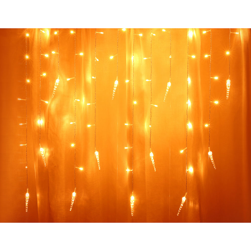 Гирлянда бахрома с сосульками 2.5x0.3х0.5x0.7 м СНОУ БУМ, 80 LED ламп, постоянное свечение шампань, ПВХ прозрачный, 220В, арт.№ 382-088