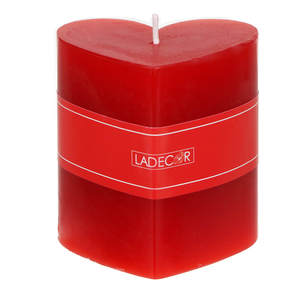 LADECOR Свеча столбик в форме сердца, парафин, 7x7,5 см, арт.№ 508-868