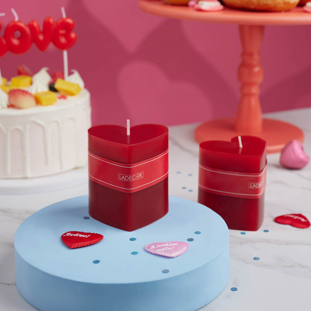 LADECOR Свеча столбик в форме сердца, парафин, 7x7,5 см, арт.№ 508-868