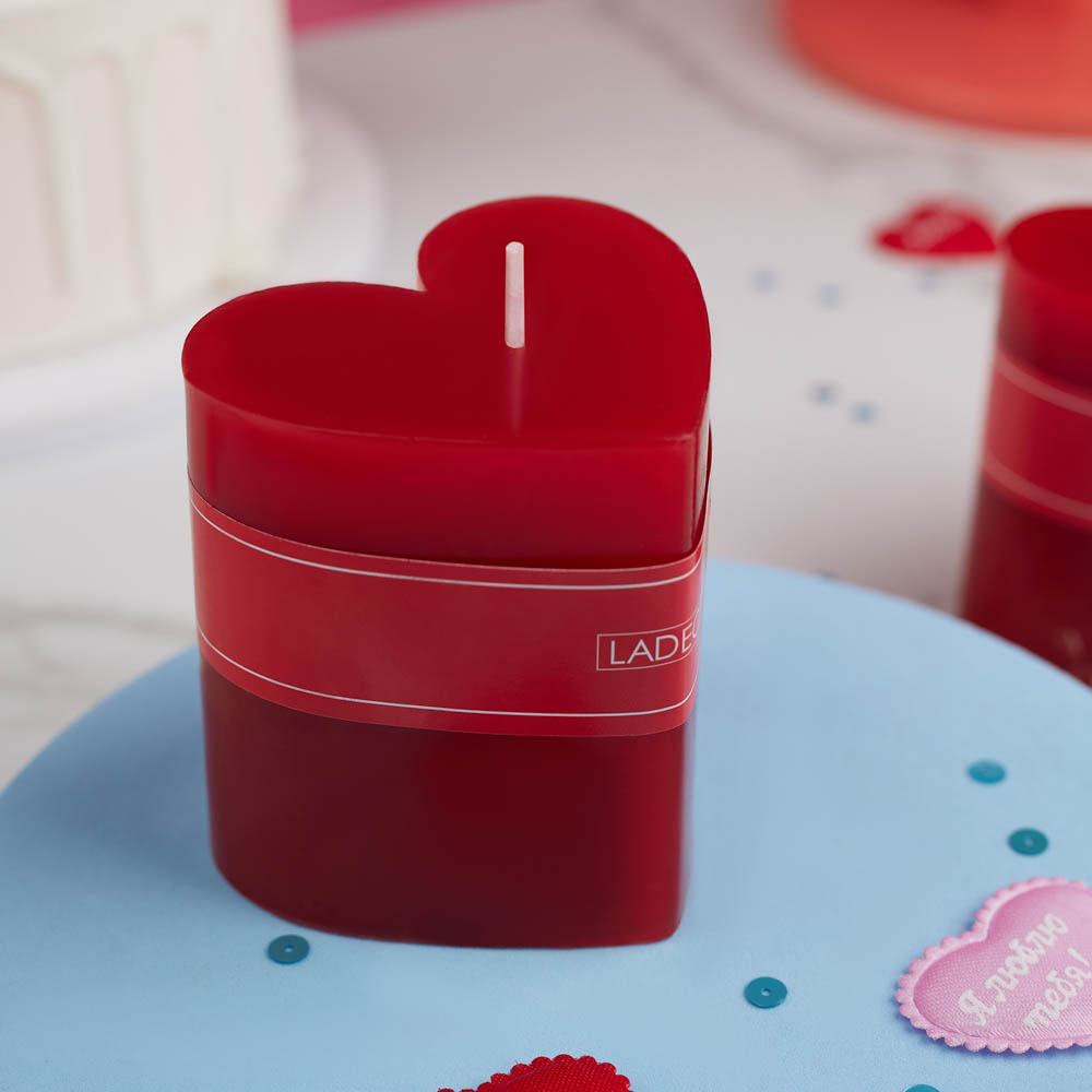 LADECOR Свеча столбик в форме сердца, парафин, 7x7,5 см, арт.№ 508-868