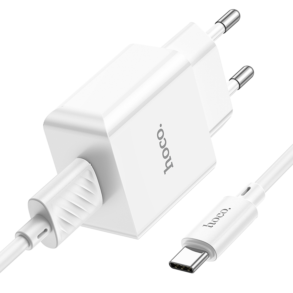 Сетевое зарядное устройство с кабелем hoco. модель C106A, USB-A 10.5Вт, каб Type-C 1м, цвет: белый, арт.№ 916-317