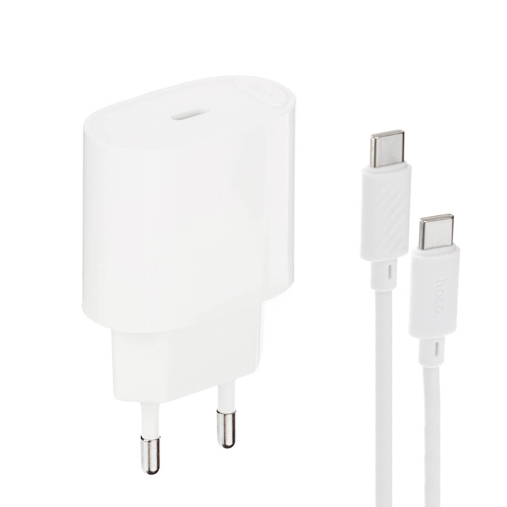 Сетевое зарядное устройство с кабелем hoco. модель C109A, USB-С 20Вт PD, каб C-C 1м, белый, арт.№ 916-318