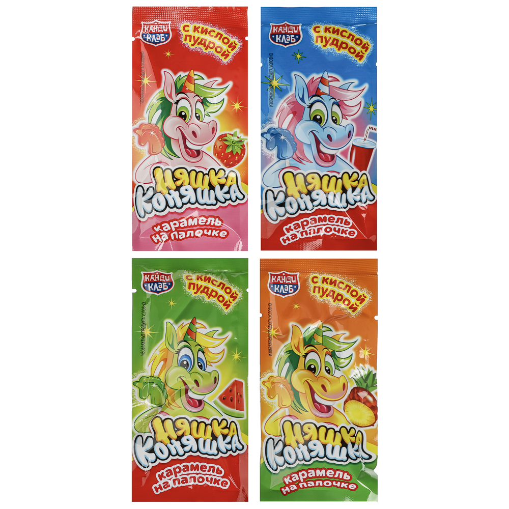 Карамель на палочке с кислой пудрой "Няшка Коняшка" ассорти 12г, арт.№ 347-513