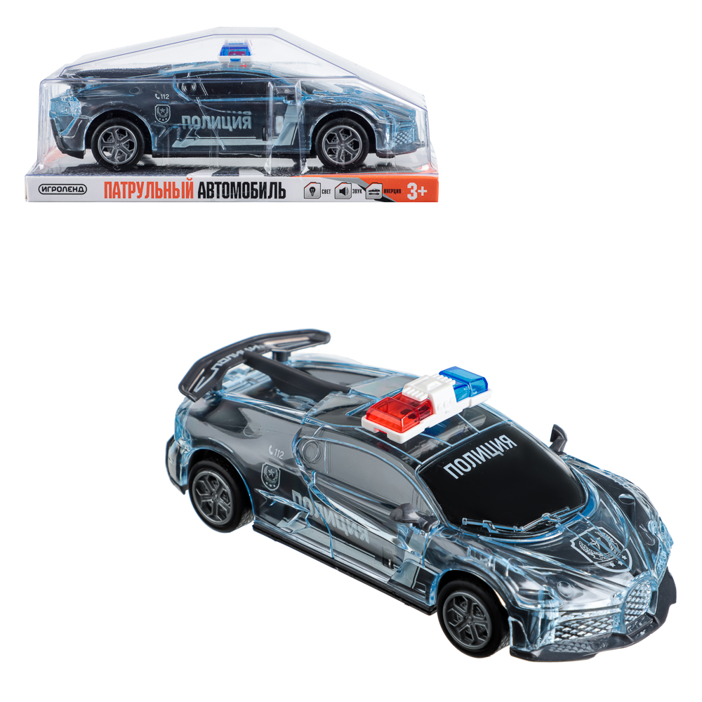 ИГРОЛЕНД Патрульный автомобиль, свет, звук, инерция, 3хLR44, ПВД, 15,5x5x7см, 3 дизайна, арт.№ 292-012