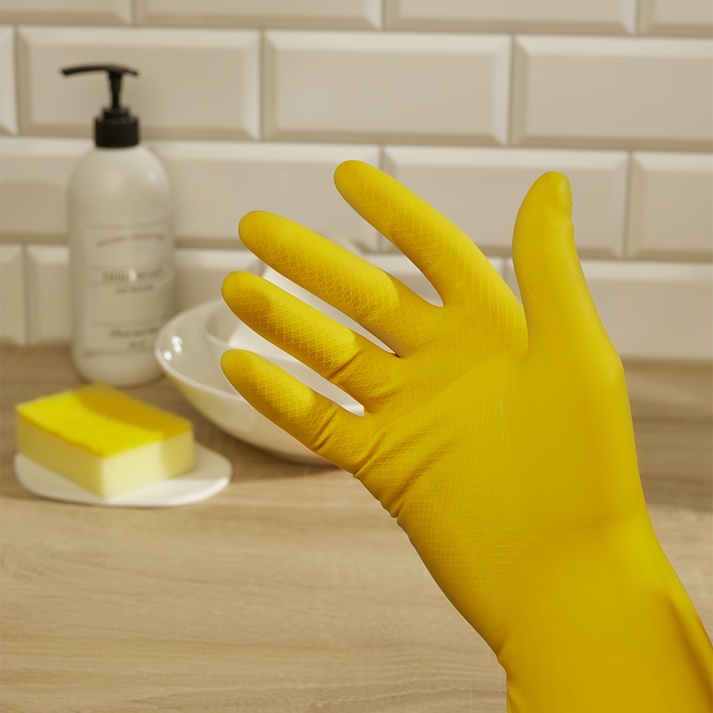 Перчатки тм VETTA Лайт, размер L, латекс, желтый цвет, арт.№ 447-006