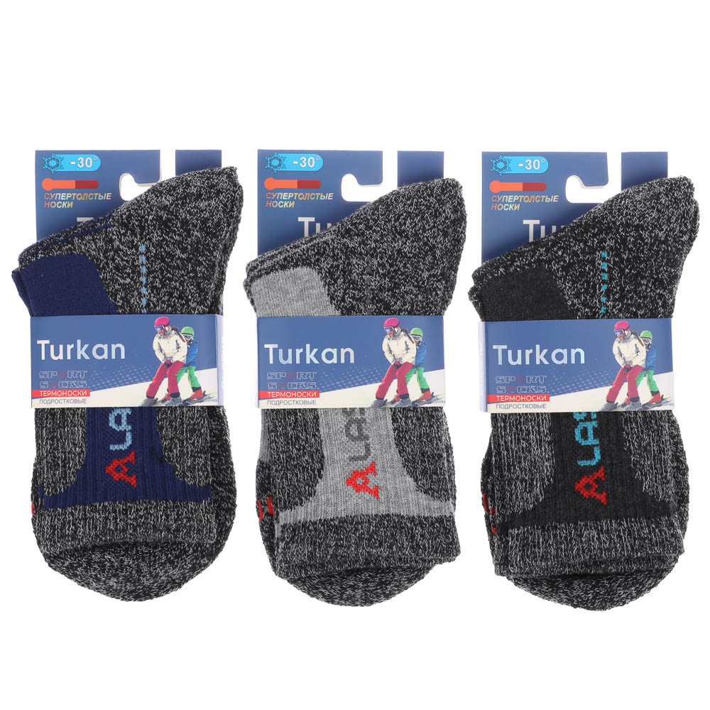 Термоноски детские, тм TURKAN, 12-14 лет, 85% шерсть, 10% ангора, 5% лайкра, разноцветные, L-808, арт.№ 019-653