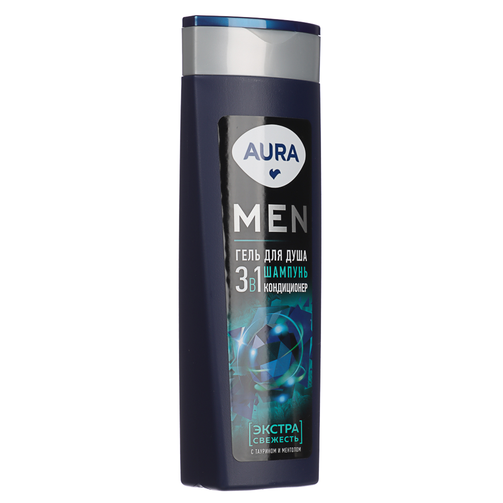 Гель для душа мужской AURA 3в1 Экстра свежесть, п/б, 380мл, арт.№ 951-006