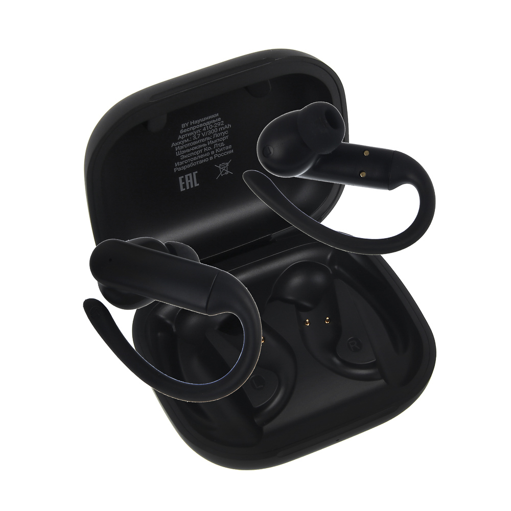 Наушники беспроводные TWS BY SportBuds, внутриканальные, 30/300 мАч, с дужками, BT5.3, чёрный, арт.№ 410-292