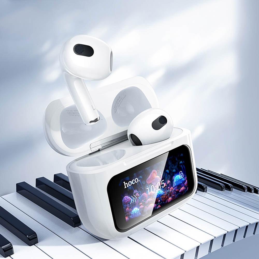 Наушники беспроводные TWS hoco. модель EW81 Elegant, вкладыши, дисплей, 300/30мАч, BT5.4, цвет:белый, арт.№ 410-122