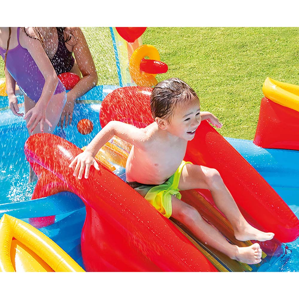 INTEX Игровой центр "Радуга" с горкой, игрушками, фонтаном,заплатка,от 2 лет, 297x193x135см, 57453NP, арт.№ 359-302