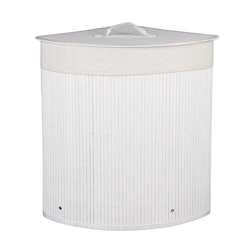 VETTA Корзина для белья складная с крышкой, угловая, бамбук, 35x35х50см, белая, арт.№ 402-007