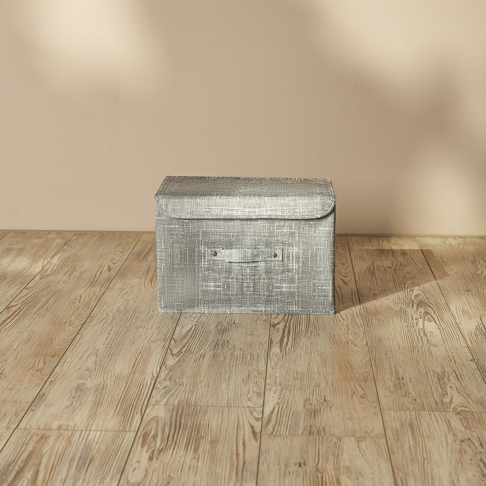 VETTA ЛЁН Кофр для хранения с крышкой, 38х24х24см, полиэстер, серый, арт.№ 457-547