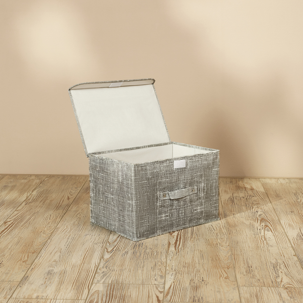 VETTA ЛЁН Кофр для хранения с крышкой, 38х24х24см, полиэстер, серый, арт.№ 457-547