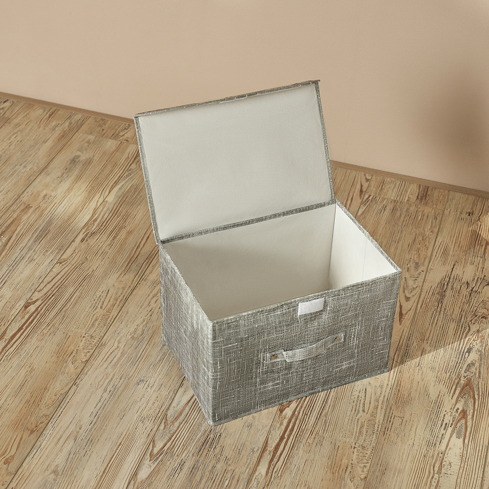 VETTA ЛЁН Кофр для хранения с крышкой, 38х24х24см, полиэстер, серый, арт.№ 457-547