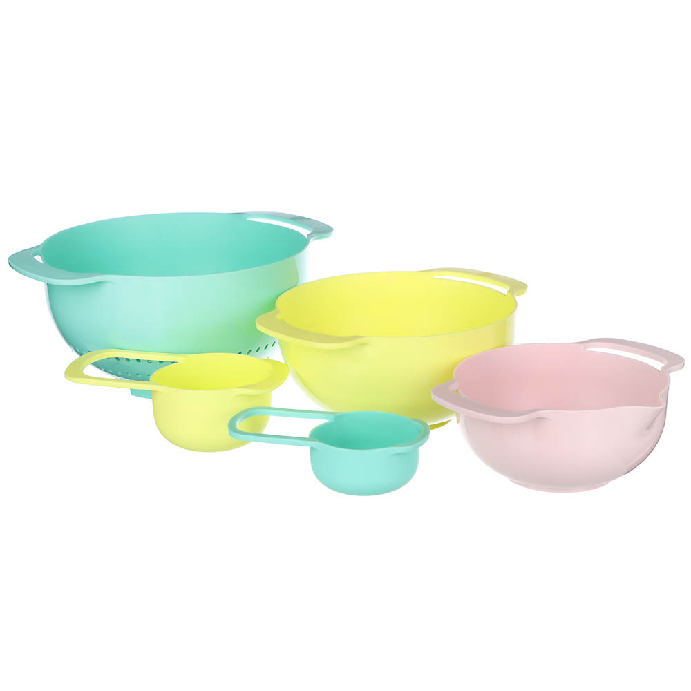 Набор для кухни 5 в 1 (миска 1,2л, дуршлаг 22см, миска 0,8л, мерные ложки 0,25л, 0,125л), пластик, арт.№ 861-415