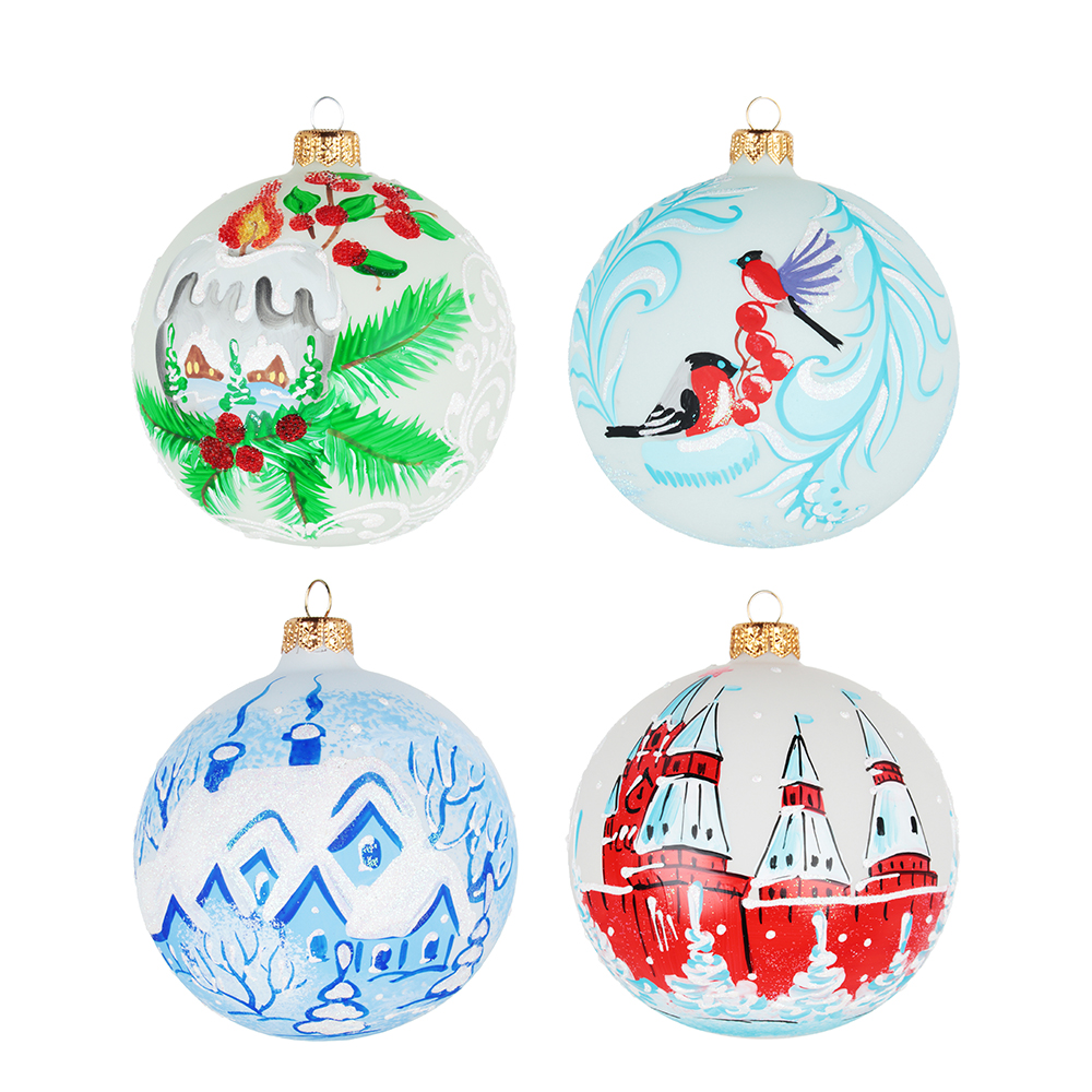 СНОУ БУМ Шар ручной работы "Зимушка", 100мм, стекло, 4 дизайна, арт.№ 368-086
