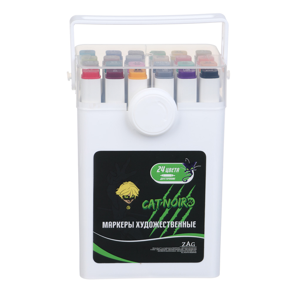 Ледибаг/Супер-Кот Набор маркеров худож., 2-стор. (кругл./кисть), 24цв., пл.бокс, "Скетч", 2 диз., арт.№ 811-033