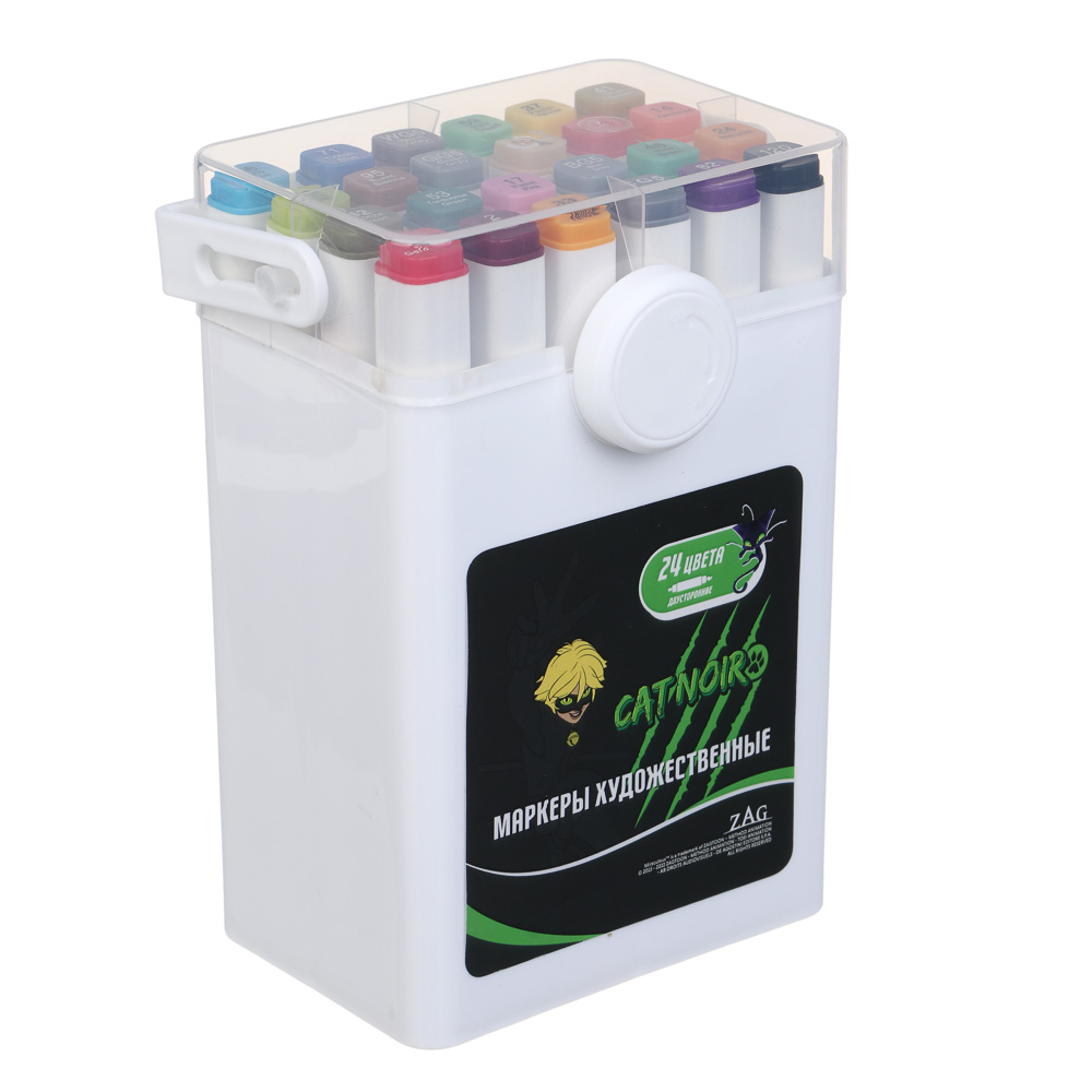 Ледибаг/Супер-Кот Набор маркеров худож., 2-стор. (кругл./кисть), 24цв., пл.бокс, "Скетч", 2 диз., арт.№ 811-033